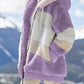 Damen Winter-Plüsch-Kapuzen-Colorblock-Jacke mit Taschen