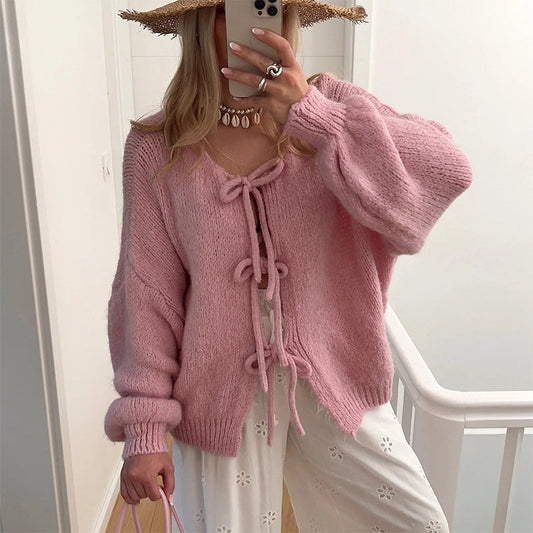 🌈Women's Long Sleeve Tie Front Knit Sweater🔥🛒