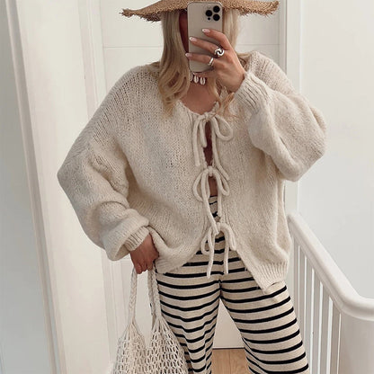 🌈Women's Long Sleeve Tie Front Knit Sweater🔥🛒